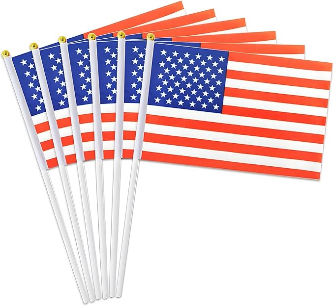 Small American Flags on Stick,12 Pack Mini Hand Held USA American Flag for Outside Parades Patriotic Holiday 4th of July Decorations