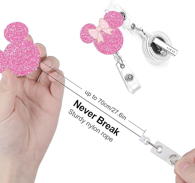 Pink Bow Badge Reels Retractable Funny Cute Badge Holder with Badge Reel ID Clip Name Tag Card Tag Card Badge Clip Acrylic Accessories Gifts Nurse