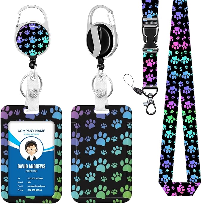 Lanyard for ID Badge Holder Badge Reel Paw for Man Women Cute Nurse Teacher Name Tag Clip Retractable Keychain Heavy Duty Work Office Gifts Accessories