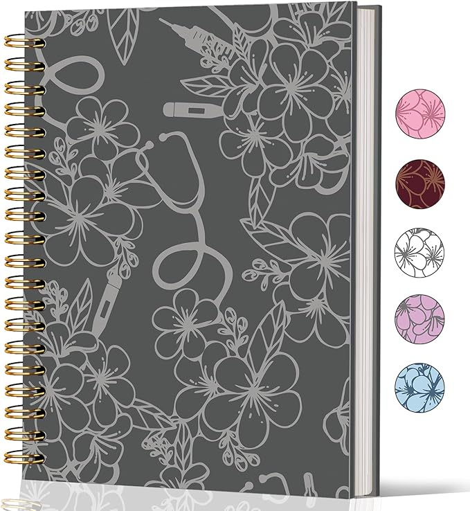 Lacama Nurse Notebook Journal, Nursing School Essentials, Nursing Student Graduation Gifts, Nurse Gifts for Women Nurse Appreciation Gift, Nurses Week Gifts, Stethoscope Flower Spiral Notebook(Gray)