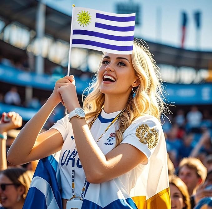 20 Pack Small Uruguay Flags on Stick Mini Handheld Uruguayan Flag for Parades, Independence Day and Patriotic Events 5x8 Inch Durable Weather-Resistant Flags with 12 Inch Sticks(Uruguay)