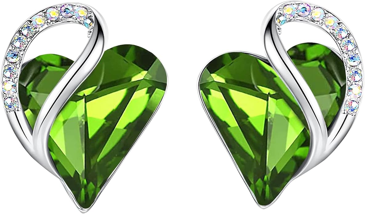 Leafael Infinity love Heart Birthstone Stud Earrings for Women, Valentine's Day Gifts for Mom, Wife, and Her, Silver Plated Birthday Jewelry