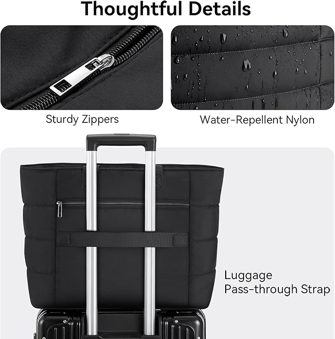 Puffer Tote Bag for Women, Lightweight Puffy Shoulder Bag with Handbag for Travel, Work, Gym, Laptop Bag for Nurse Teacher