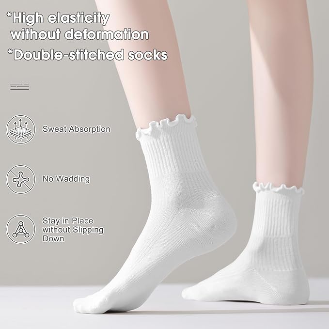 ANDERE ARTE Womens Ruffle Ankle Socks Cute Lettuce Edge Crew Socks for Women