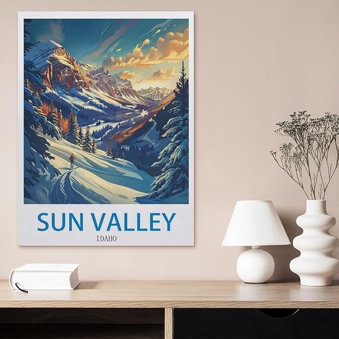 Jigsaw Puzzle 1000 Pieces，Sun Valley Idaho Vintage Travel Posters Ski，Large Family Puzzle Game Artwork for Adults Teens（38x26cm）-CI55