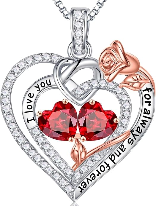 Iefil Valentines Day Gifts for Her - 925 Sterling Silver Double Birthstone Necklace, Anniversary Birthday Gifts for Women, Jewelry Gift for Wife Girlfriend Mom Her