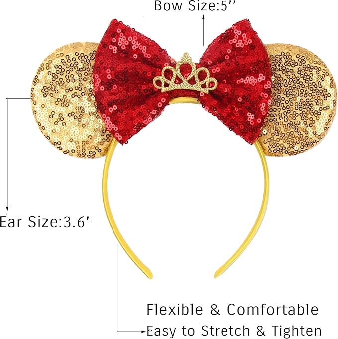 Sequin Mouse Ears Headbands for Women Girls Boys, Glitter Bows Headband for Kids Adults Birthday Party Costume Halloween