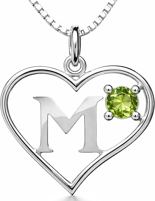 Icy Jewelry Silver Sterling Necklace Initial Letter A-Z Birthstone for Women – Personalized Custom Jewelry Pendant with Heart Design Customized Dainty Charm for Wife Girlfriend Mom – 18" Box Chain