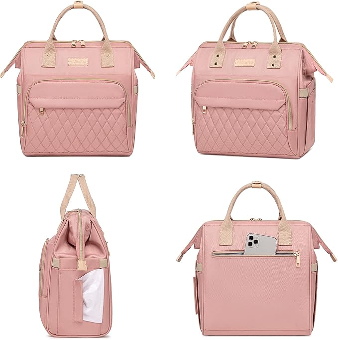 AIJIEKE Lunch Bag for Women, Leakproof & Insulated Work Lunch Box Tote, Reusable Adult Cooler Bag with Water Bottle Side Pocket & Removable Shoulder Strap, Pink