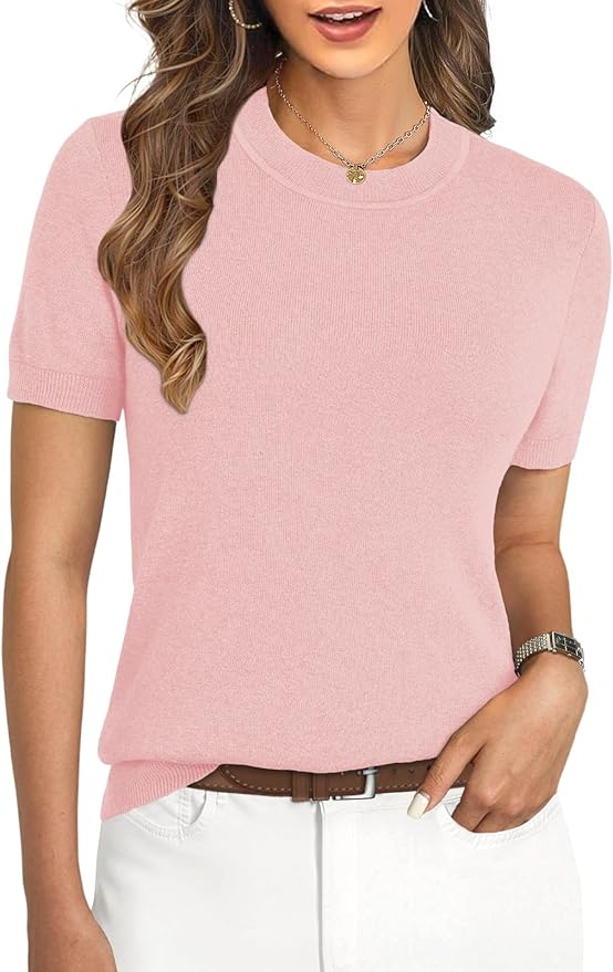 Women's Soft Short Sleeve Wool Blend Pullover Sweater for Business Casual & Fashion