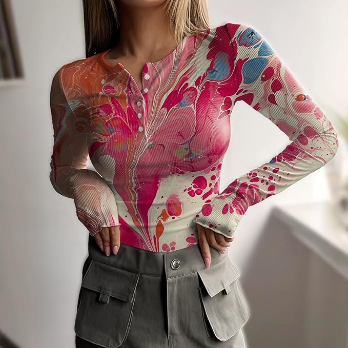 MARSVOVO Fashion Crop Tops for Women Scoop Neck Button Comfy Ribbed Slim Fit Cute Shirts Casual Party Fall Tops