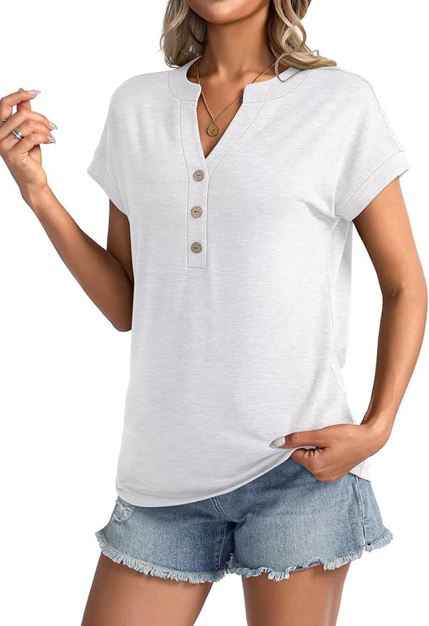 Womens V Neck Cap Sleeve Tops Summer Casual Short Sleeve Shirts Loose Fit Basic Work Tee Trendy Clothes 2025