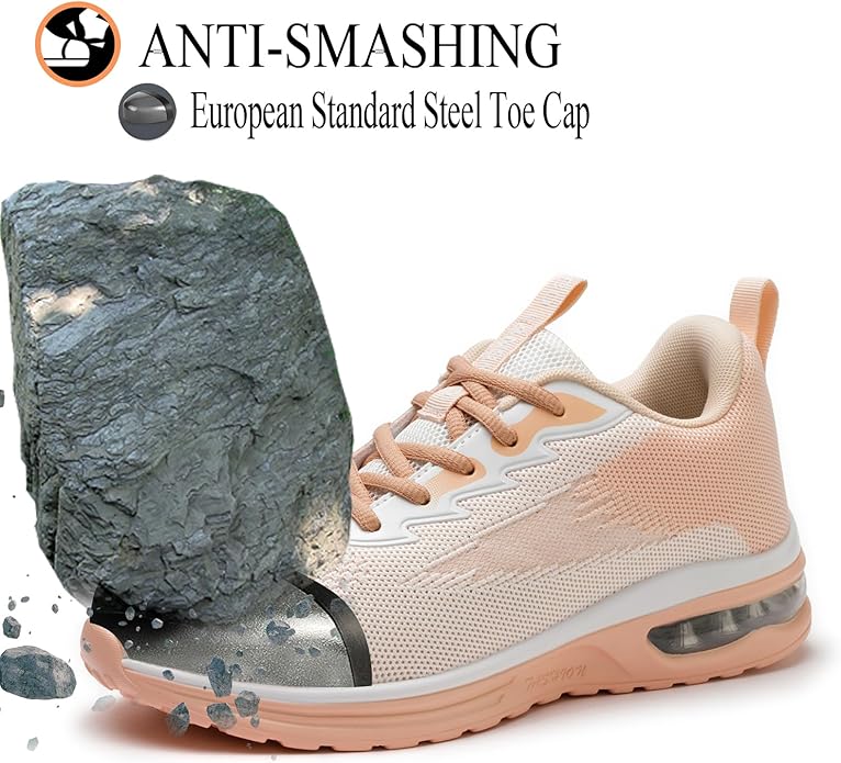 Steel Toe Shoes for Women Lightweight Breathable Safety Work Sneakers Non Slip Puncture Proof Utility Slip On Footwear for Industrial Construction