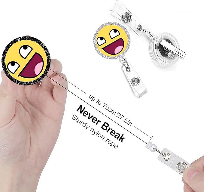 Happy Smiling face 2pack Badge Reels Retractable Funny Cute Badge Holder with Badge Reel Unique ID Clip Name Tag Card Tag Card Badge Clip Acrylic Accessories Gifts Nurse Student RN LPN Teacher