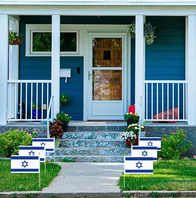 GSYLPFT 12 Pack Israel Flags on Sticks Israeli Small Mini Hand Held Flags for Office Classroom Holiday Party Decorations