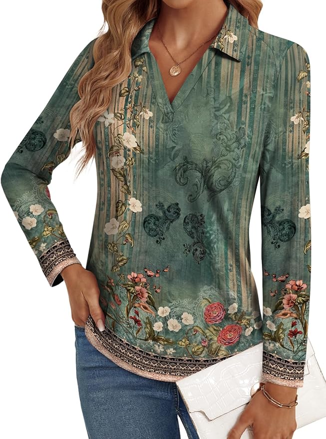 3/4 Length Sleeve Womens Tops Dressy Casual V Neck Polo Shirts Business Work Blouses 2025 Trendy Tunic Top