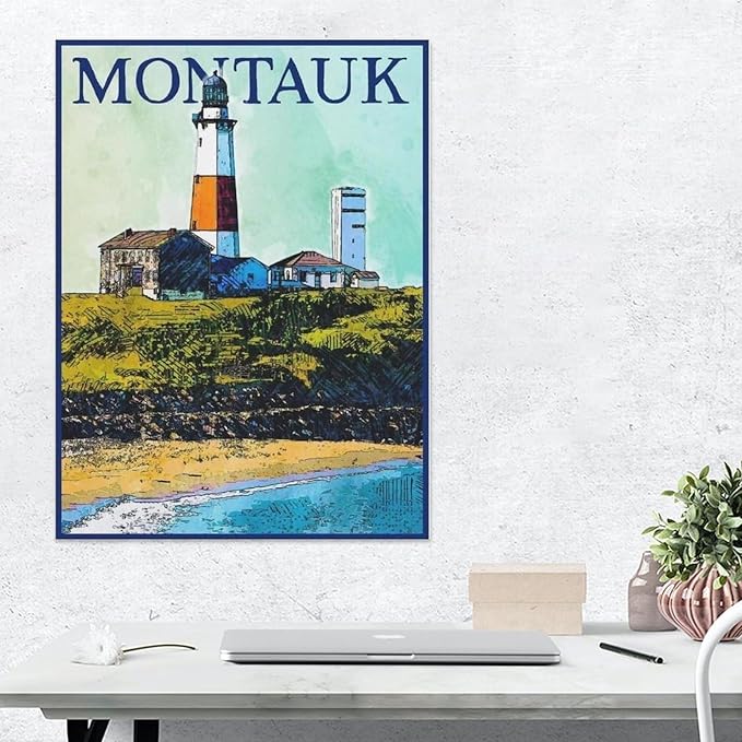 Jigsaw Puzzle 1000 Piece，Montauk New York Vintage Travel Poster，Classic Puzzle DIY Kit Paper Toy Unique Gift Home Decor（50x70cm）-BK17