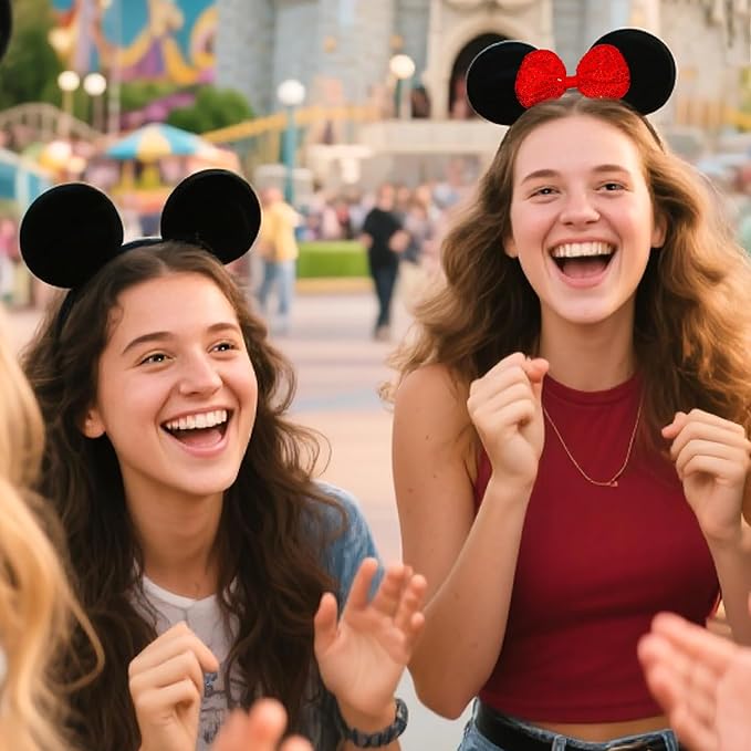 MADO 2 pack mouse ears headbands for adults women little girls boys (black red, onesize)