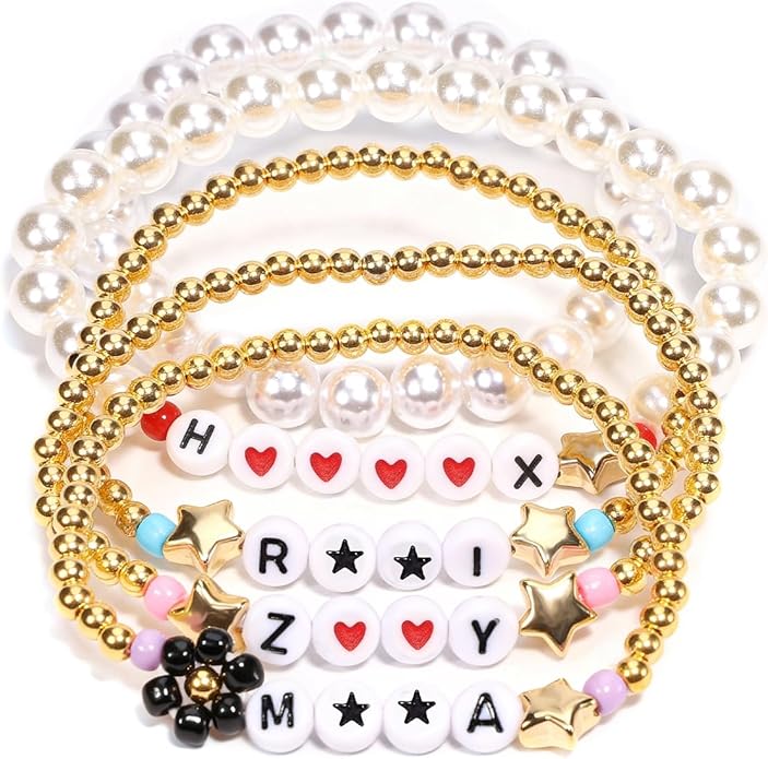 AICase for Korea-Pop Merch Gifts Toys Golden Inspired Bracelets 5 Pcs Stackable Stretch Flower Beaded Bracelets Costume Outfit Merchandise Jewelry Gifts for Fans Christmas Stocking_3110
