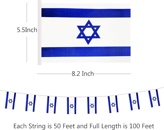 Yamiuo 100 Feet Israel String Flag, 76 Pcs Israeli Banner Flag, Small Mini World Banner Flags for Sports Events, Bars Decorations, School Festivals, Party Decorations, Celebrations (Israel)