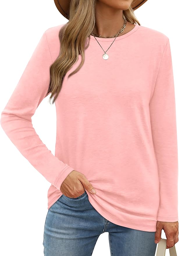 XIEERDUO Long Sleeve Shirts for Women Casual Crew Neck Basic Fall Tops Loose Fit Comfy