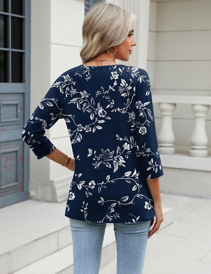 Zeagoo 3/4 Length Sleeve Womens Tops Casual V Neck Shirts Soft Basic Tees Business Work Blouses