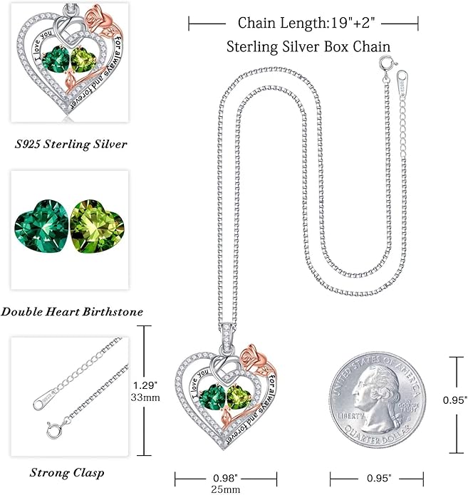 Iefil Valentines Day Gifts for Her - 925 Sterling Silver Double Birthstone Necklace, Anniversary Birthday Gifts for Women, Jewelry Gift for Wife Girlfriend Mom Her