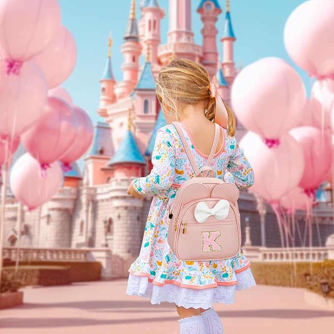 KKXIU Girls Initial Bowknot Cute Mini Backpack for Toddler, Travel Small Girl Backpacks, Personalized Valentine's Day Gifts for Little Girls and Kids(K, Pink)