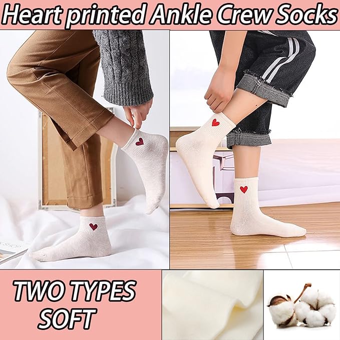 CHUNFO Cute Heart White Red Ankle Women Socks Frilly Fun Bear Pattern Long Crew Novelty Aesthetic Girls Sock 4 & More Pairs