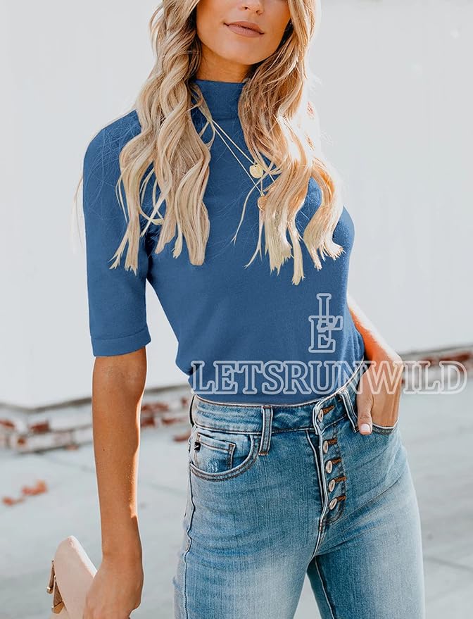 LETSRUNWILD Business Casual Tops for Women Dressy Cute Tops Mock Turtleneck Tshirts Shirts