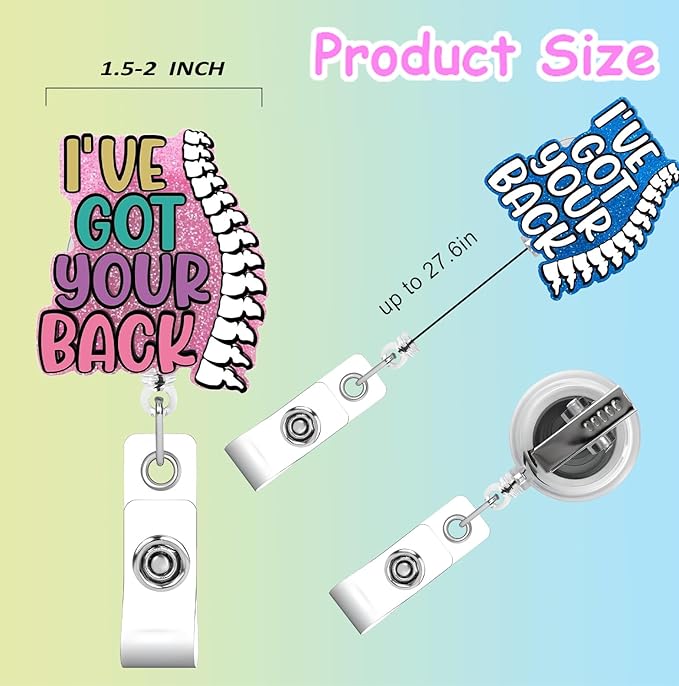 I've Got Your Back Pink 2pack Back and Body Hurts Badge Reel Retractable Funny Cute Badge Holder with Badge Reel ID Clip Name Tag Card Tag Card Badge Clip Acrylic Accessories Gifts Nurse