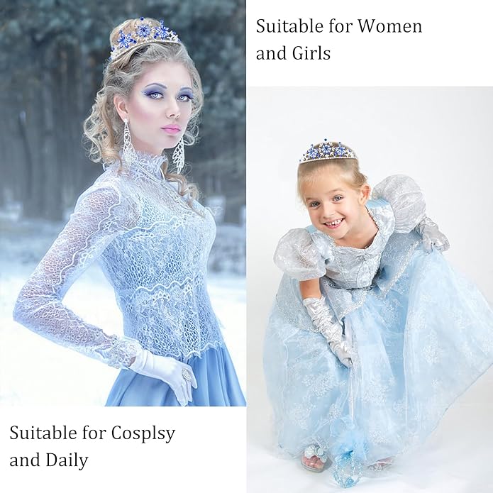 Frozen Elsa Tiaras for Girls Snowflakes Princess Crowns for Girls Sapphire Crystal Tiara and Crown for Women Birthday Girl Crown for Birthday Wedding Pageant Prom Halloween Costume Party