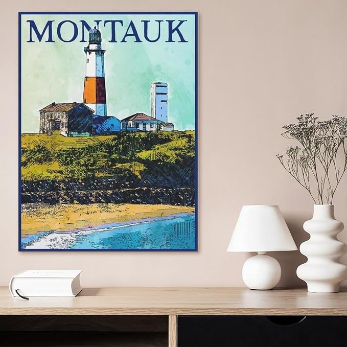 Jigsaw Puzzle 1000 Piece，Montauk New York Vintage Travel Poster，Classic Puzzle DIY Kit Wood Toy Unique Gift Home Decor（75x50cm）-BK17