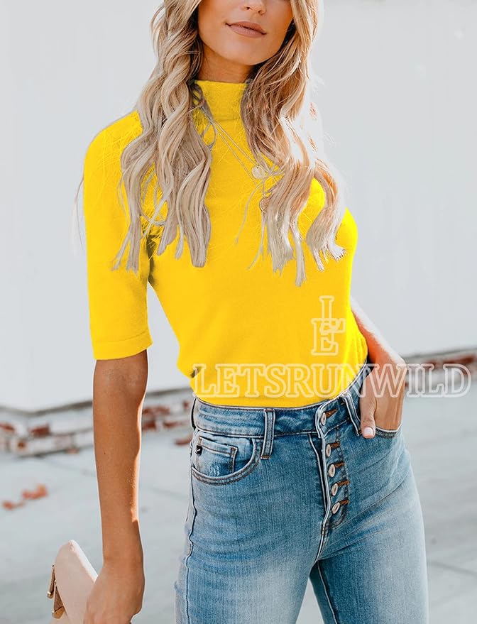 LETSRUNWILD Business Casual Tops for Women Dressy Cute Tops Mock Turtleneck Tshirts Shirts