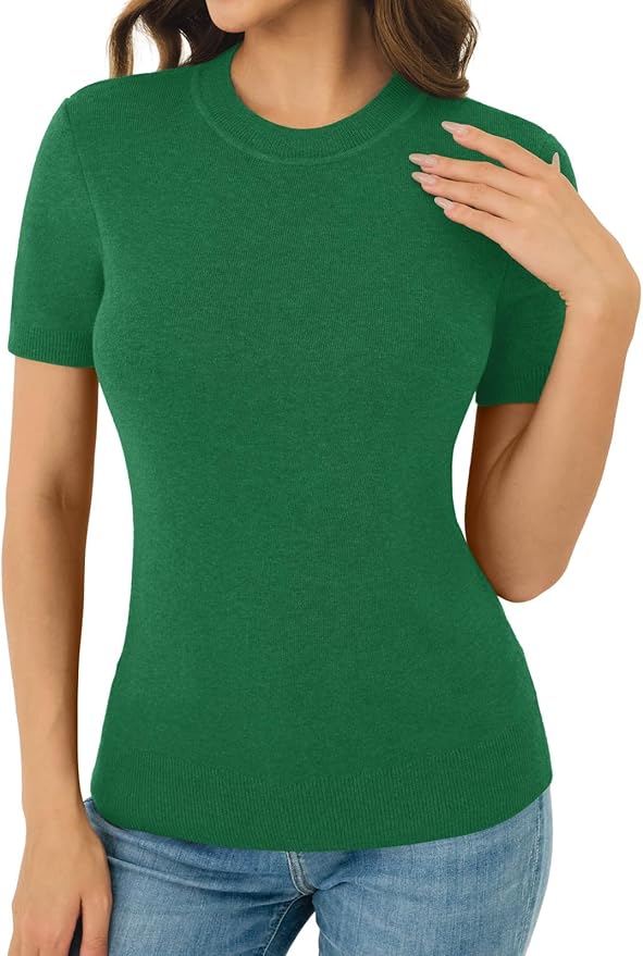 Women's Soft Short Sleeve Wool Blend Pullover Sweater for Business Casual & Fashion