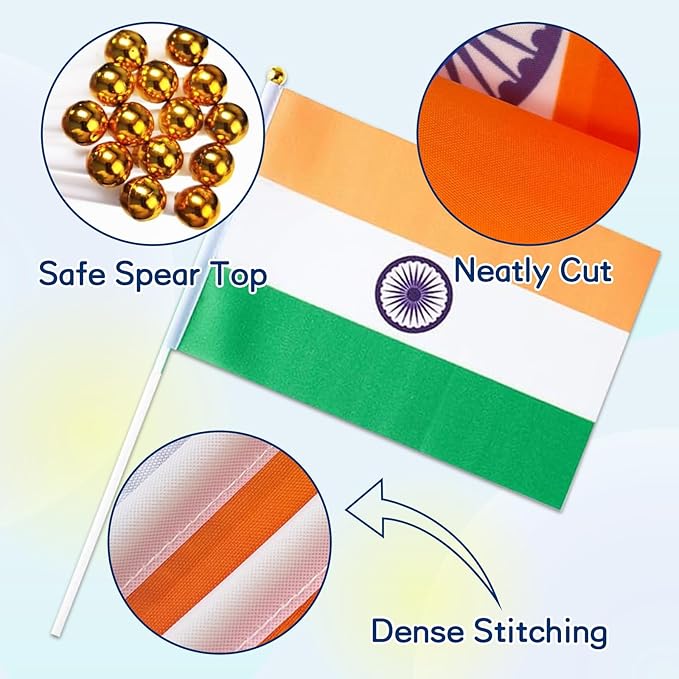India Flag Small Indian Flag 12 Pack Mini Hand Held Indian Flags on Sticks for Party Parades Sports Events Patriotic Holiday Decorations