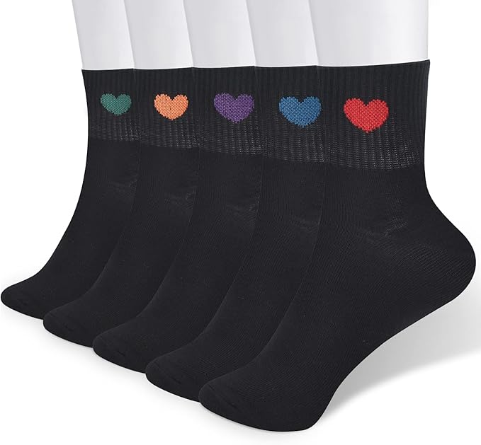 Corlap Women's Cute Cotton Crew Athletic Running Socks - Ankle High, Novelty Fun Heart Design 5-Pairs (Gift Box)