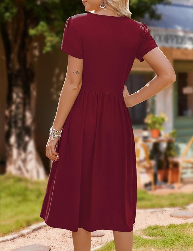 HOTOUCH Women's Summer A-Line Midi Dresses 2026 Casual Floral Short Sleeve T-Shirt Dress Flowy Beach Sundress with Pockets