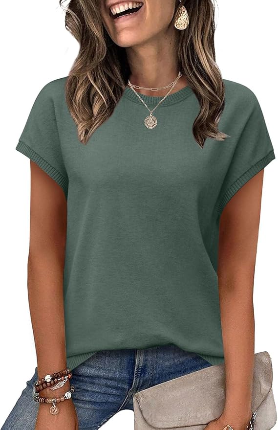 WIHOLL Short Sleeve Sweater for Women Summer Tops Crew Neck Fashion Clothing Tshirts Shirts Travel Outfits Dressy Casual