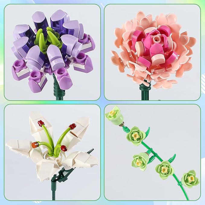Chodia Flower Bouquet Building Blocks Artificial Pink Carnation Botanical Collection Bricks Sets Kits Christmas X'Mas Birthday Anniversary Valentine Gifts for Adults Women Mom Girlfriends(514PCS)