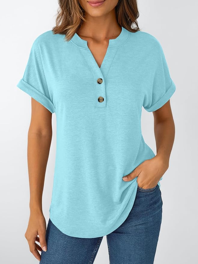 AUTOMET Women's Short Sleeve Shirts Henley Dressy Casual Summer Tops 2026 Spring Fashion Trendy Cute T-Shirts