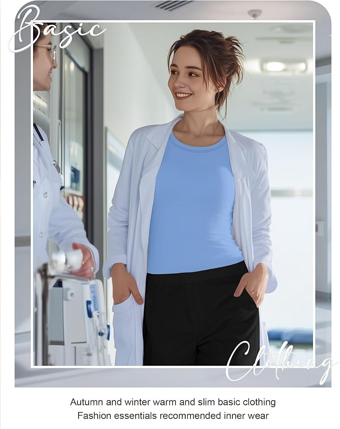 4 Pack Women's Underscrub Shirts Nurse Undershirts Long Sleeve Crewneck Slim Fit Tops Soft Stretchy Basic Tee