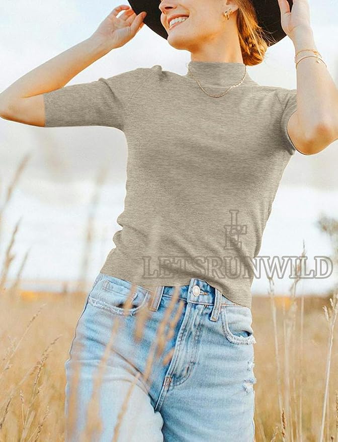 LETSRUNWILD Business Casual Tops for Women Dressy Cute Tops Mock Turtleneck Tshirts Shirts