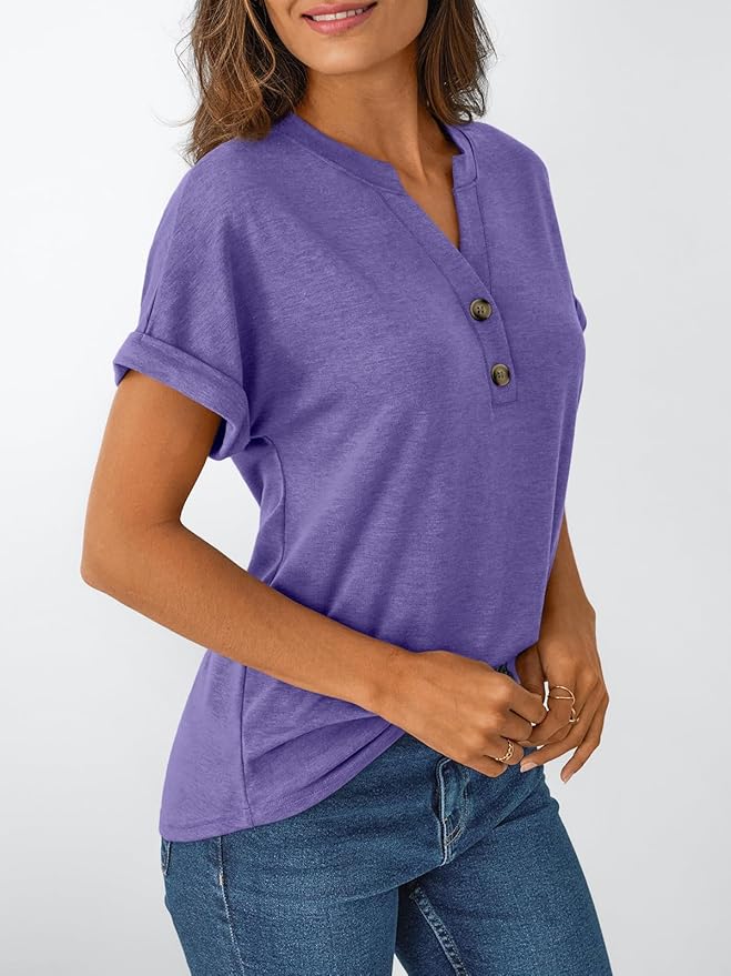 AUTOMET Women's Short Sleeve Shirts Henley Dressy Casual Summer Tops 2026 Spring Fashion Trendy Cute T-Shirts