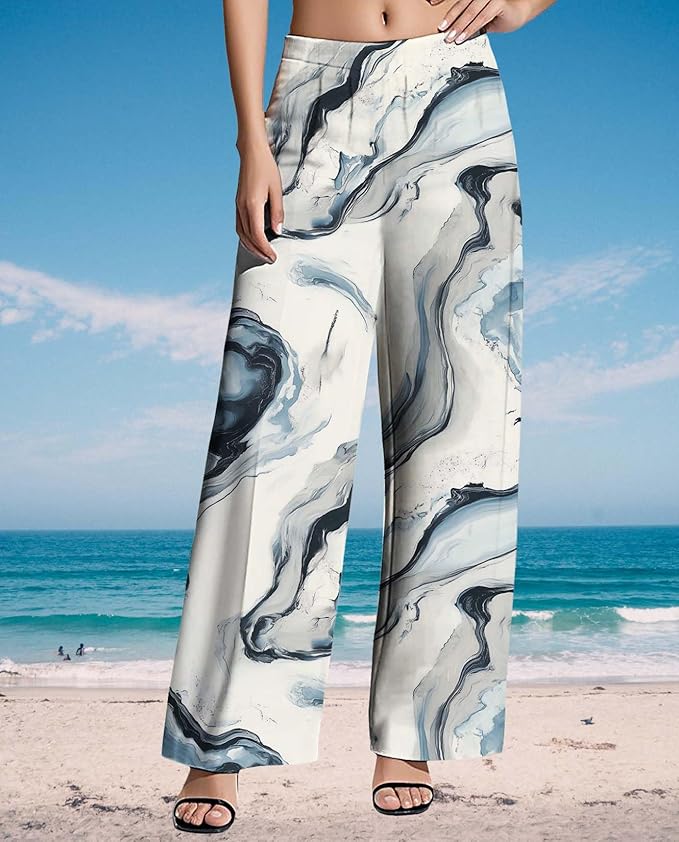 Womens Boho Pants Casual Oversize High Waisted Wide Leg Trousers Pattern Printed Ourdoors Pant for 2025 Summer
