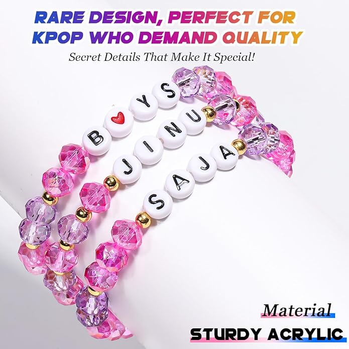 AICase for Korea-Pop Merch Cosplay Inspired Crystal Bracelets Saja Costume Outfit 3 Pcs Stackable Stretch Friendship Beaded Bracelets Merchandise Jewelry Gifts for Fans Christmas Stocking Stuffers