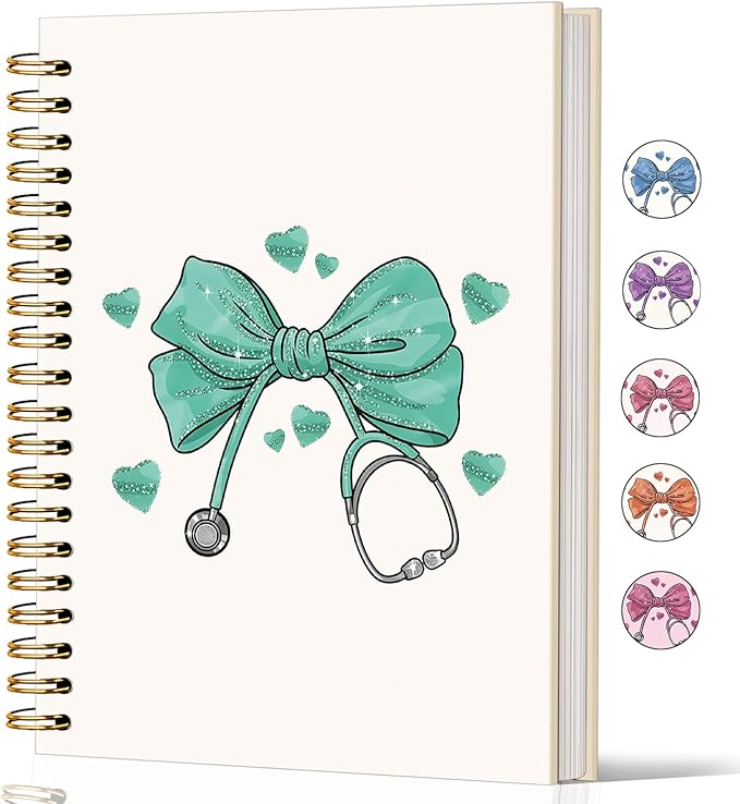 Lacama Bow Nurse Notebook Journal, Green Nursing School Essentials, Nursing Student Graduation Gifts, Nurse Gifts for Women Nurse Appreciation Gift, Coquette Stuff Stethoscope Notebook
