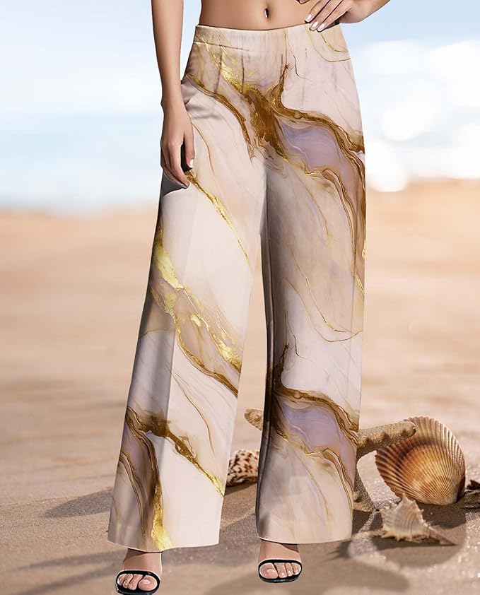 Womens Boho Pants Casual Oversize High Waisted Wide Leg Trousers Pattern Printed Ourdoors Pant for 2025 Summer