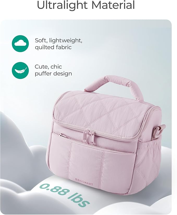 BAGSMART Insulated Lunch Bags for Women, Cute Quilted Lunch Box, Lightweight Puffy Padded Waterproof Lunch Tote, Reusable Lunch Cooler for Work Picnic Travel, Lavender Purple