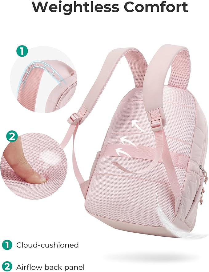 BAGSMART College Laptop Backpack, Travel Laptop Backpack for Women, Quilted Casual Daypack, Water-Resistant Bookbag for 15.6 Inch Laptop, Pink